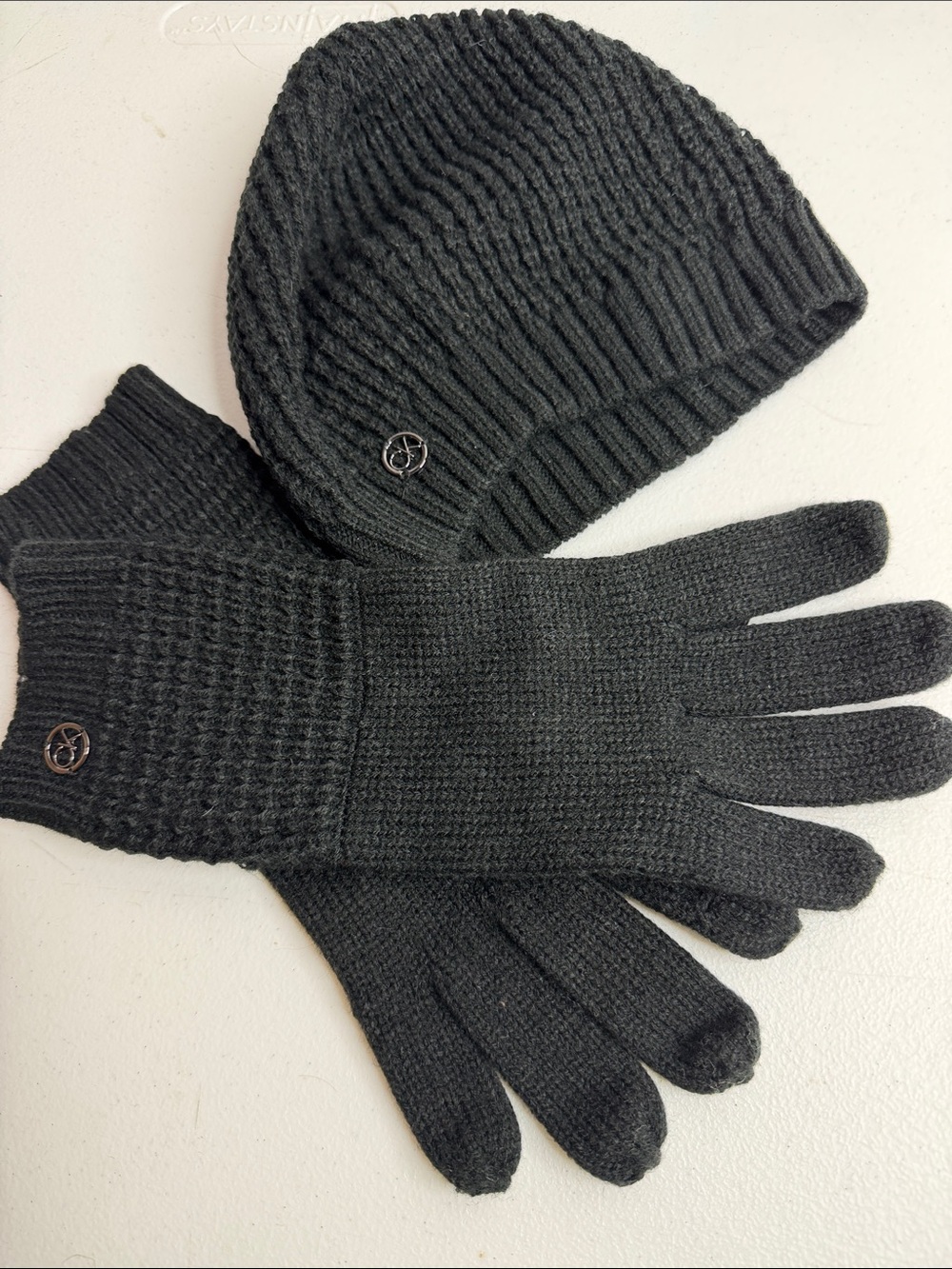Calvin Klein Black Knit Gloves & Beanie Set-1065